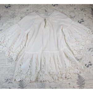 New Boston Proper Top Tunic drop waist dress White Lace Bell Slv Cottage core L
